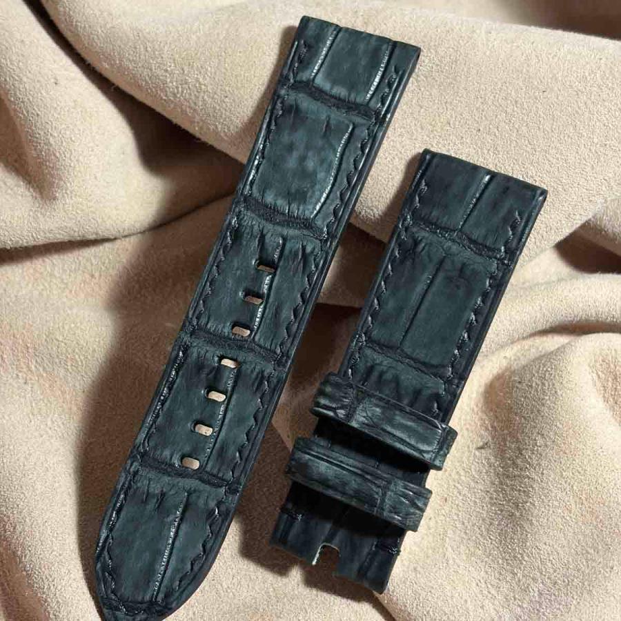 cro-2081 ヌバック クロコダイル 腕時計ベルト ブラック　(ラグ幅24 mm - バックル幅22 mm)