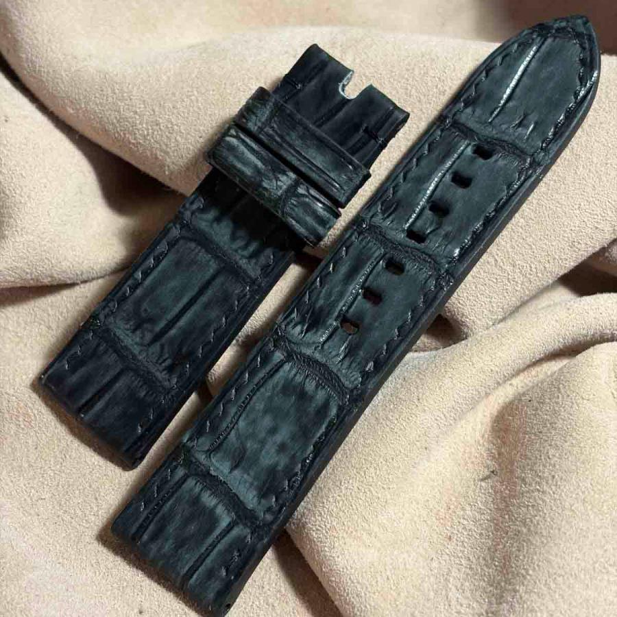 cro-2081 ヌバック クロコダイル 腕時計ベルト ブラック　(ラグ幅24 mm - バックル幅22 mm)