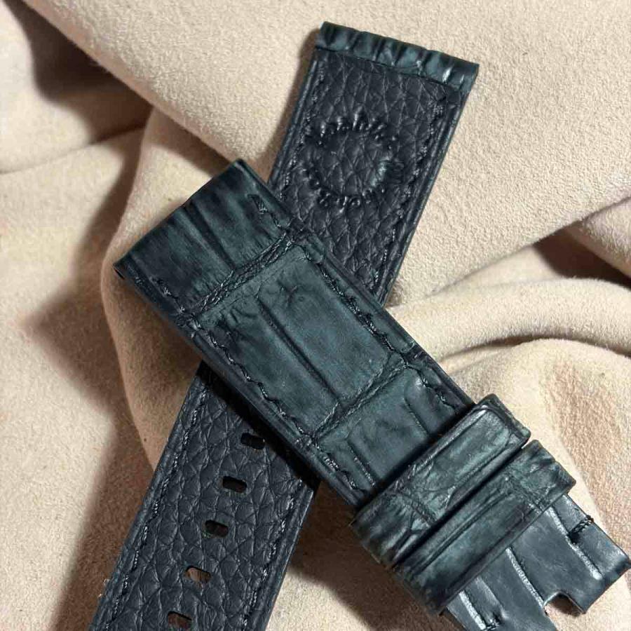 cro-2081 ヌバック クロコダイル 腕時計ベルト ブラック　(ラグ幅24 mm - バックル幅22 mm)