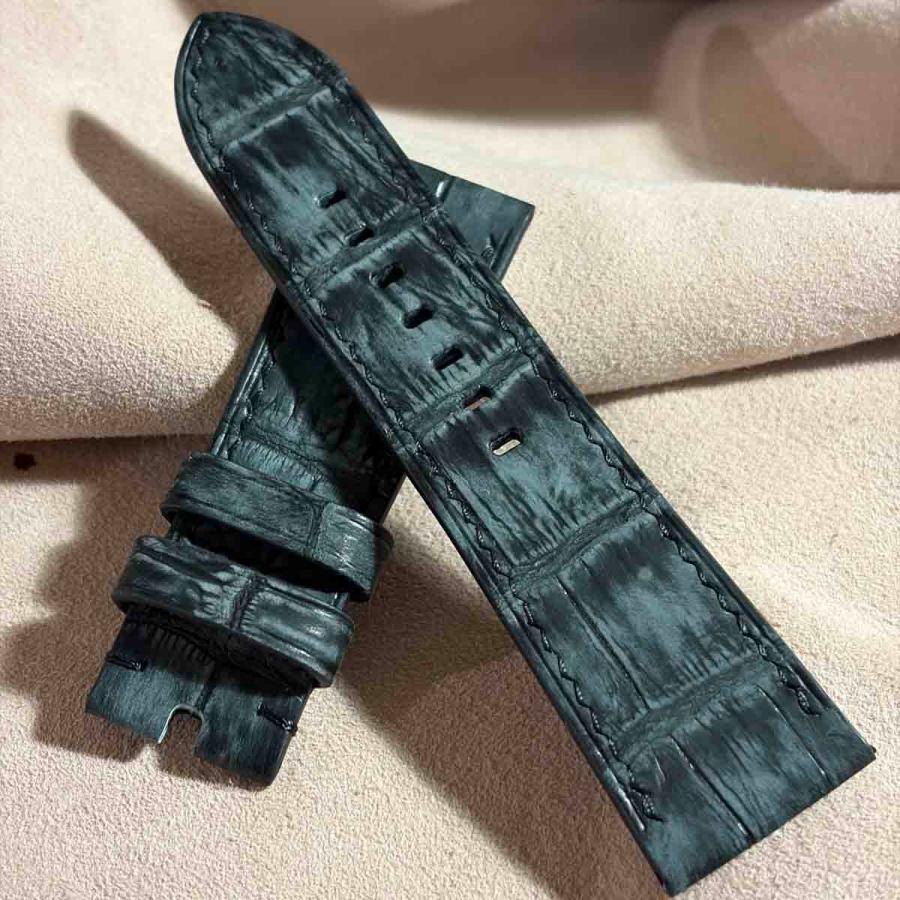 cro-2082 ヌバック クロコダイル 腕時計ベルト ブラック　(ラグ幅26 mm - バックル幅22 mm)