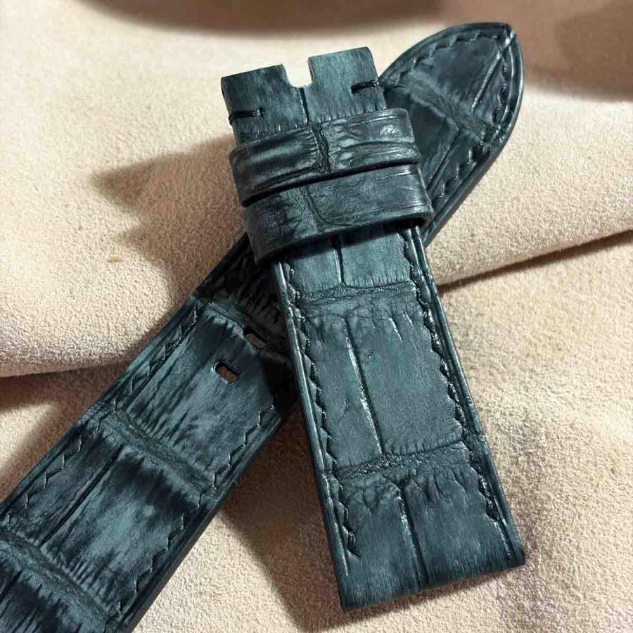 cro-2082 ヌバック クロコダイル 腕時計ベルト ブラック　(ラグ幅26 mm - バックル幅22 mm)