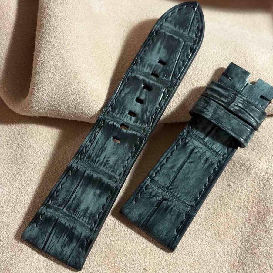 cro-2082 ヌバック クロコダイル 腕時計ベルト ブラック　(ラグ幅26 mm - バックル幅22 mm)