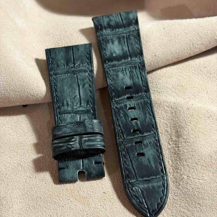 cro-2082 ヌバック クロコダイル 腕時計ベルト ブラック　(ラグ幅26 mm - バックル幅22 mm)