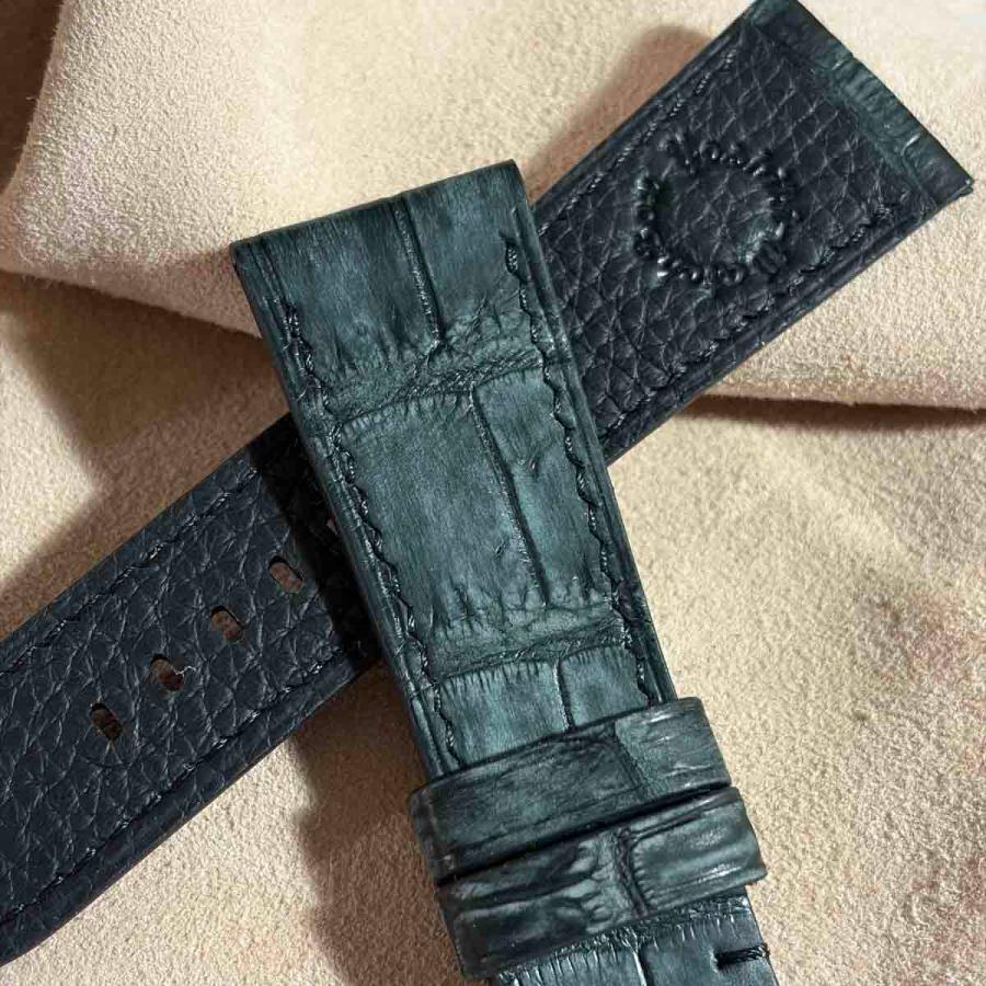 cro-2082 ヌバック クロコダイル 腕時計ベルト ブラック　(ラグ幅26 mm - バックル幅22 mm)