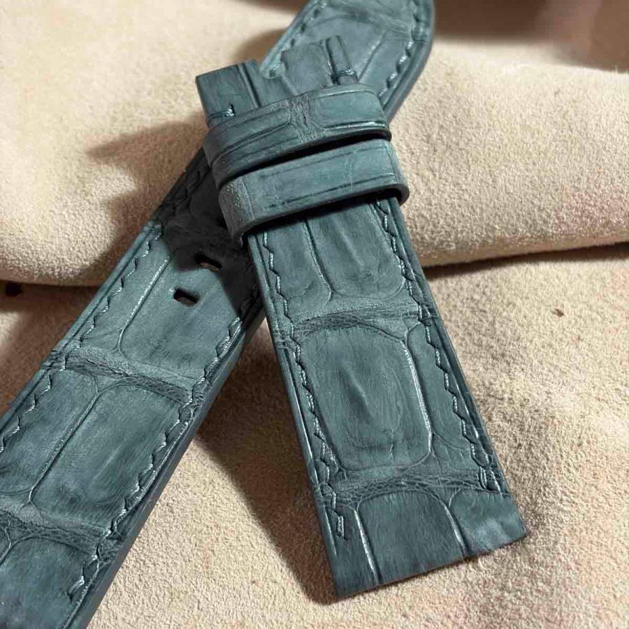 cro-2083 ヌバック クロコダイル 腕時計ベルト グレー　(ラグ幅26 mm - バックル幅22 mm)