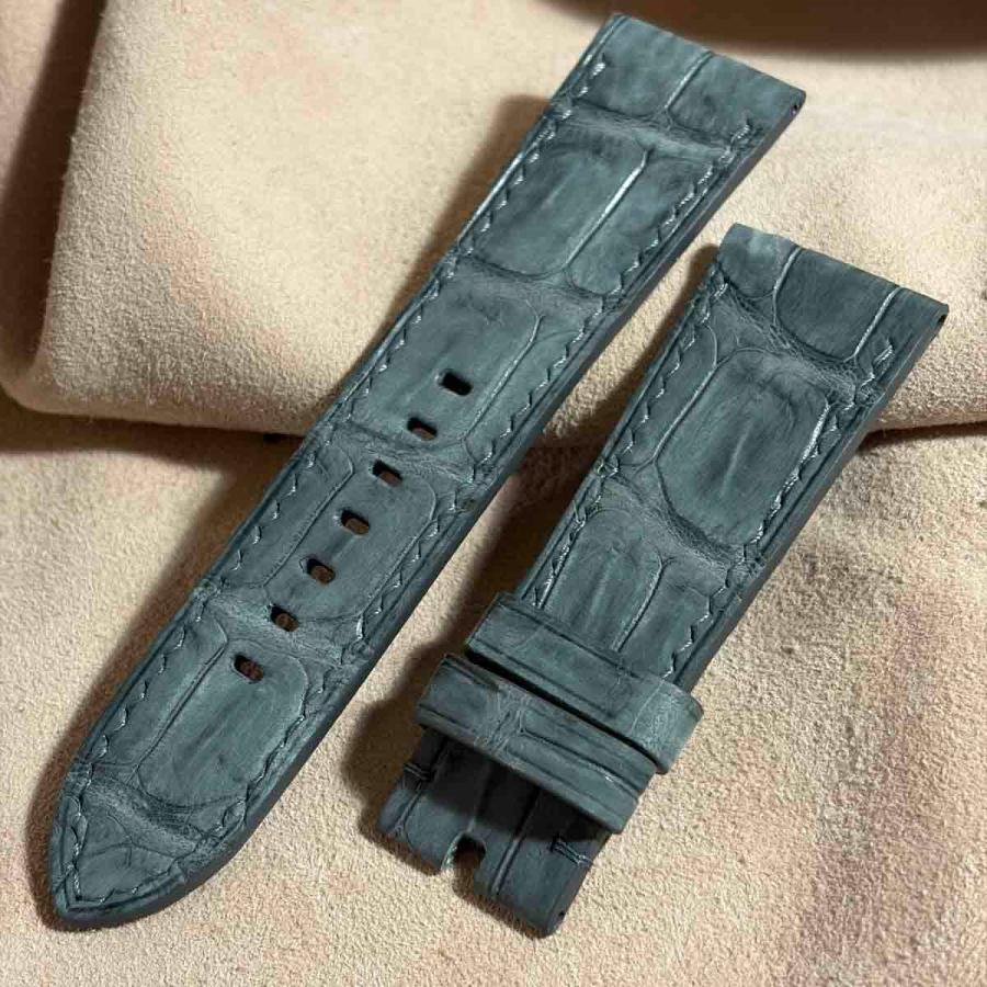 cro-2083 ヌバック クロコダイル 腕時計ベルト グレー　(ラグ幅26 mm - バックル幅22 mm)