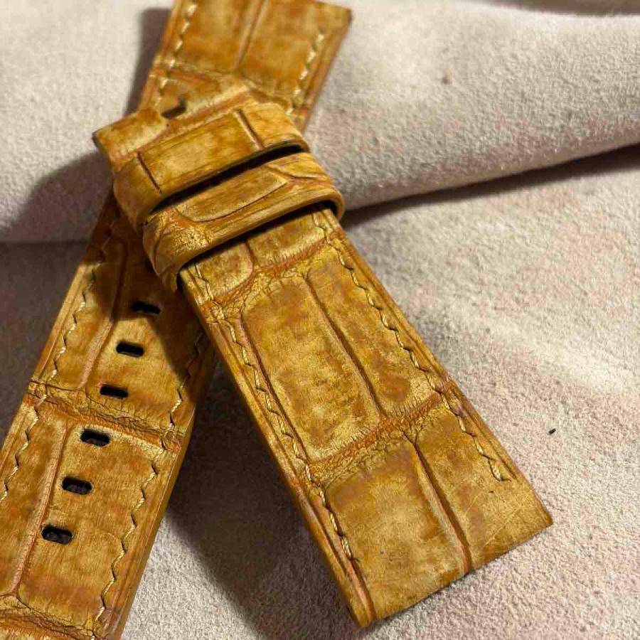 cro-2084 ヌバック クロコダイル 腕時計ベルト タンブラウン　(ラグ幅26 mm - バックル幅22 mm)
