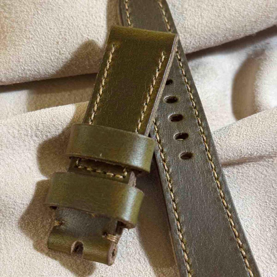 hor-231 HORWEEN クロムエクセルレザー オリーブ 腕時計ベルト (ラグ22mm - バックル幅20mm)