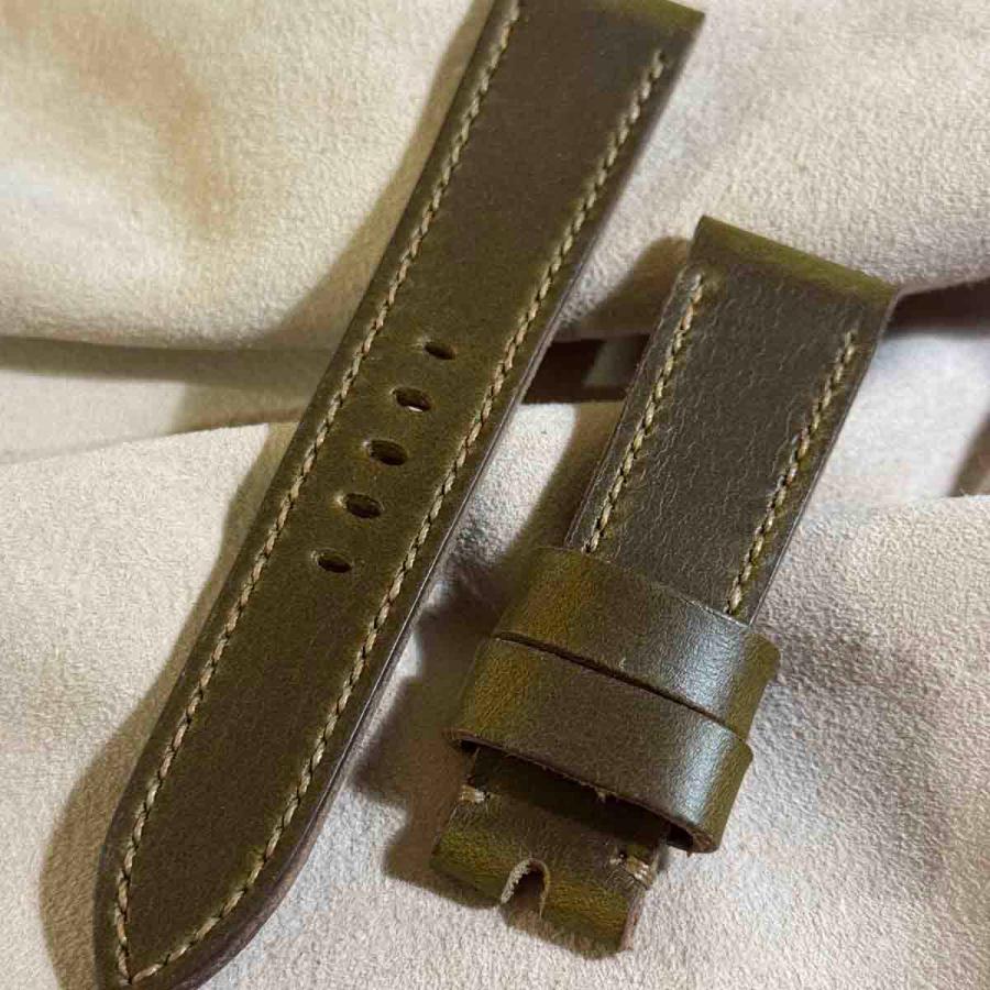 hor-231 HORWEEN クロムエクセルレザー オリーブ 腕時計ベルト (ラグ22mm - バックル幅20mm)