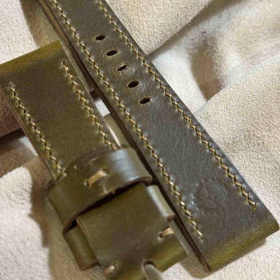 hor-231 HORWEEN クロムエクセルレザー オリーブ 腕時計ベルト (ラグ22mm - バックル幅20mm)