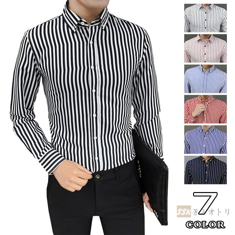 ボタンダウンシャツ ストライプ シャツ 長袖 メンズシャツ メンズ カジュアルシャツ スリムシャツ 長袖シャツ ビジネス Ssk 芳子オトリ 通販 Yahoo ショッピング