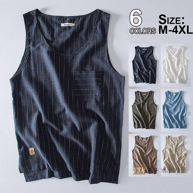 タンクトップ ノースリーブ メンズ リネン 麻 インナー ストライプ柄 カジュアル おしゃれ 涼しい 夏 夏服 Ssk 芳子オトリ 通販 Yahoo ショッピング