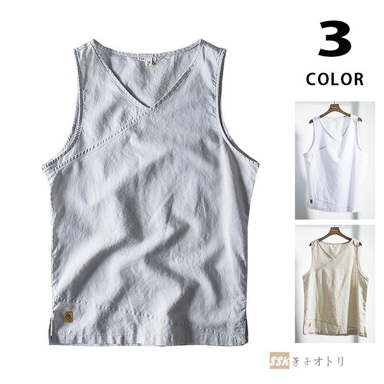 リネンタンクトップ 夏服 メンズ リネン インナー ノースリーブ 無地 トップス 薄手 メンズファッション 新発売