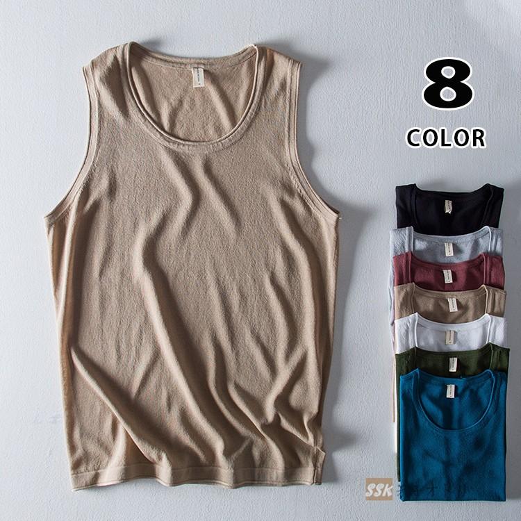タンクトップ リネン メンズ 夏服 インナー ノースリーブ 無地 クルーネック トップス 薄手 メンズファッション Sale 87 Off