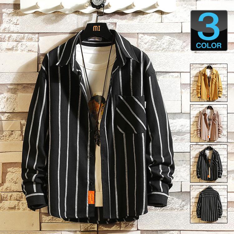 ストライプシャツ メンズ 秋服 カジュアルシャツ ゆったり オーバーサイズ シャツ 長袖シャツ メンズシャツ 100 本物保証