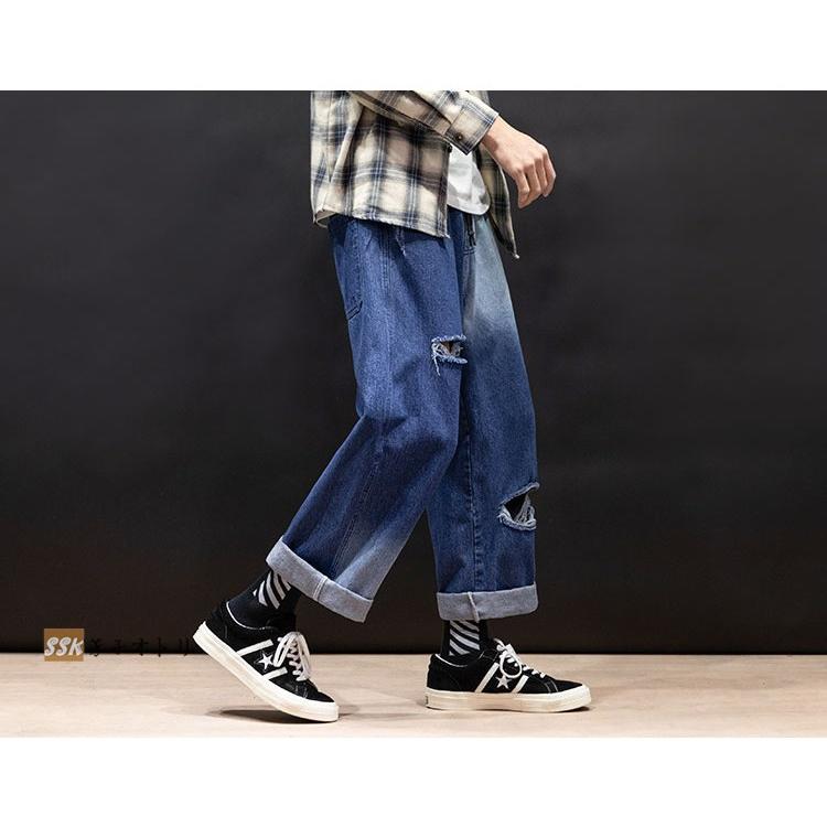 サルエルデニム メンズ ジーンズ デニムパンツ ゆったり パンツ ボトムス イージーパンツ ダメージ ヴィンテージ Ssk 芳子オトリ 通販 Yahoo ショッピング