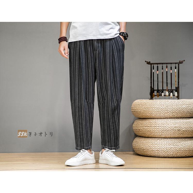 最前線の サルエルパンツ 麻パンツ メンズ ゆっ5 チノパン リネンパンツ ストライプ柄 チノパン playgrounds Com
