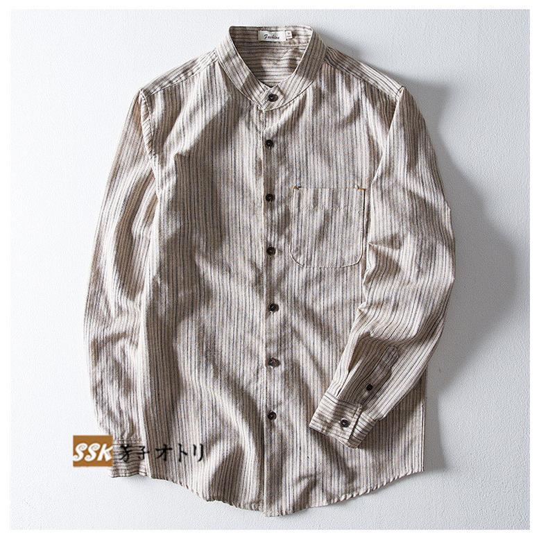 シャツ メンズ ストライプシャツ 麻 リネンシャツ 長袖シャツ カジュアルシャツ スタンドカラー 綿麻 春夏 父の日 21 Ssk 芳子オトリ 通販 Yahoo ショッピング