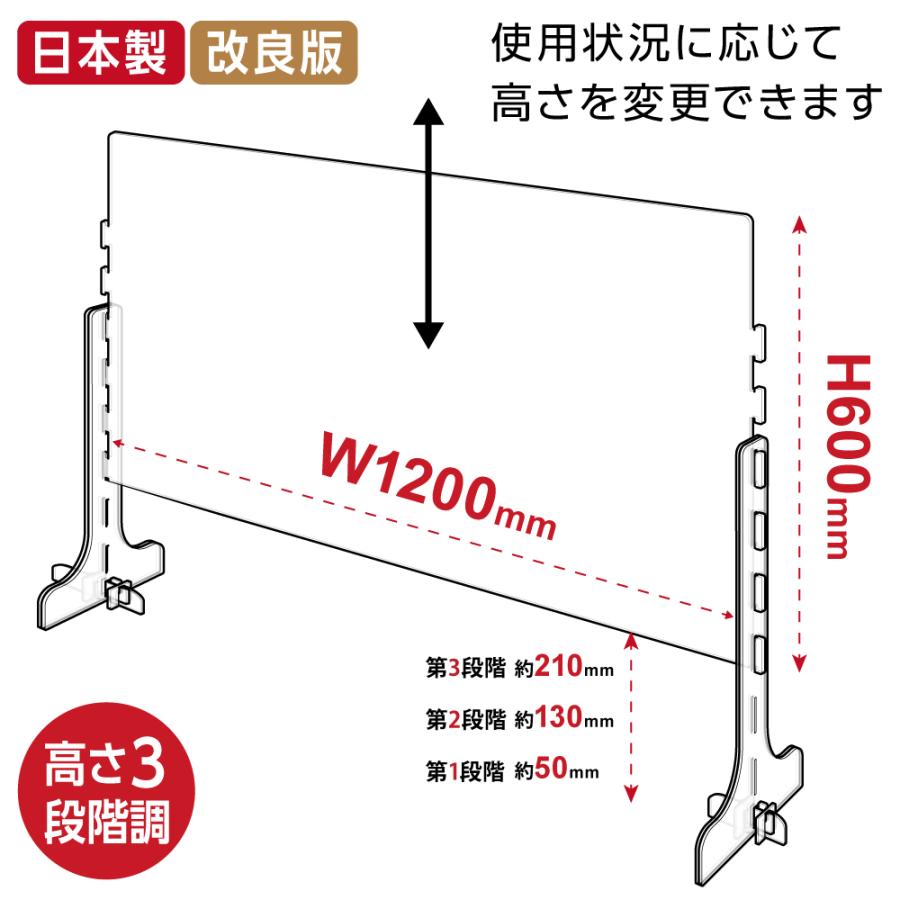 改良版 日本製 3段階調整可能 高透明度アクリルパーテーション キャスト板採用 cap-12060 コロナ対策 OUTLET SALE 希望者のみラッピング無料 W1200mm×H650mm 受注生産 返品交換不可