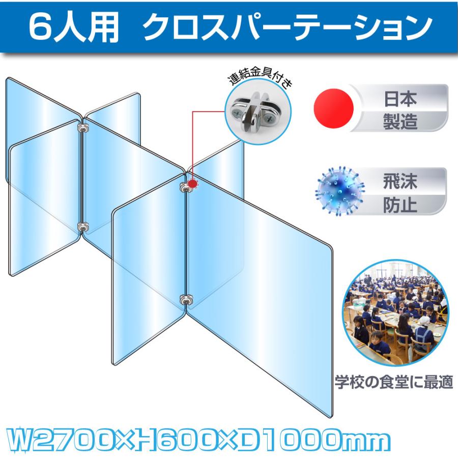 最適な価格 5倍ポイント 日本製 6人用クロスパーテーション W2700 H600 D1000mm 透明アクリル板採用 厚さ3mm デスク用間仕切り 衝立 飲食店 長机 Jap Cr6 人気ショップが最安値挑戦 Artech Mi It