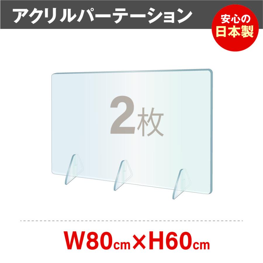 ※アウトレット品 高品質新品 2枚組 日本製 透明アクリルパーテーション アクリル板 W800xH600mm 角丸加工 対面式スクリーン 間仕切り板 jap-r8060-2set staywild.com staywild.com