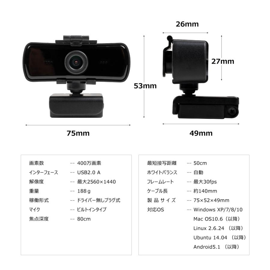 2K ウェブカメラ WEBカメラ 400万画素 HD3840P 30fps 126°広角 マイク