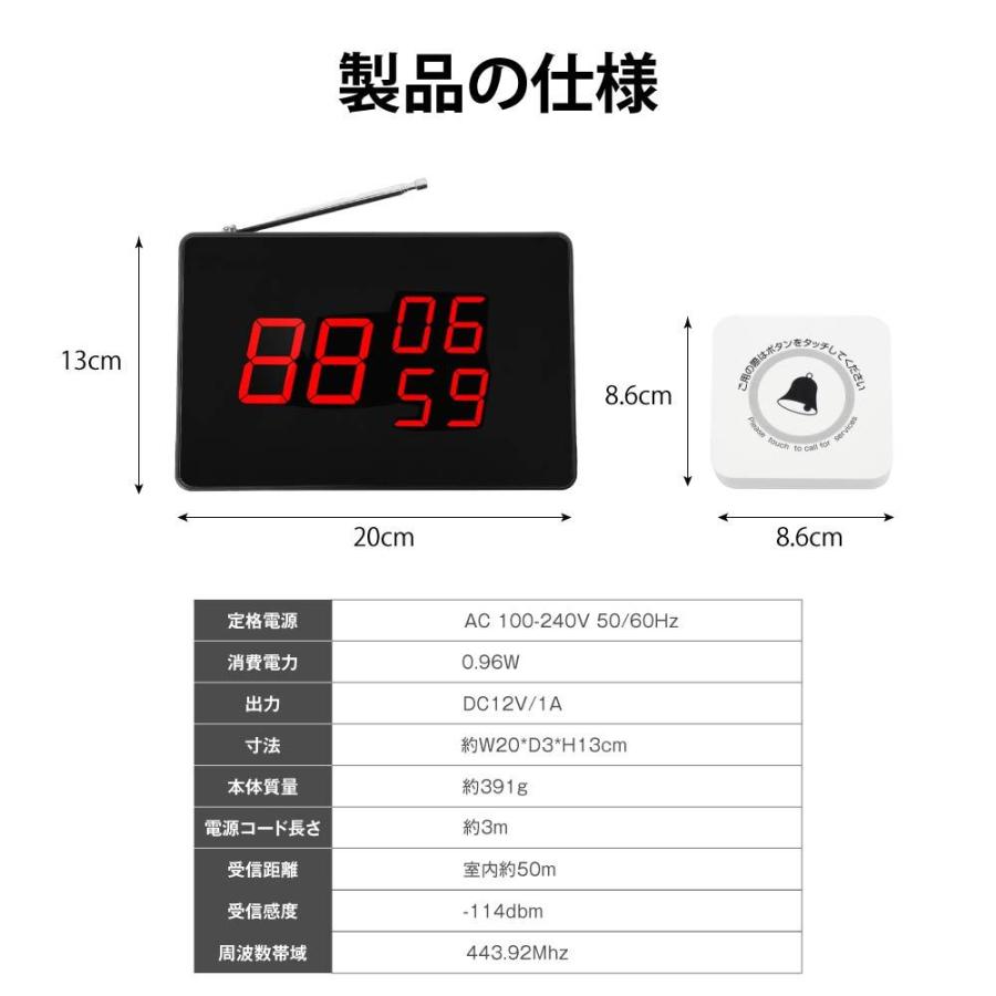 スタッフ呼び出しベル 送信ボタン10個付き 3番号同時表示 飲食店向け テーブルチャイム 設定簡単 電波法適合 xd-sc-r10-ape520 【壁掛け】