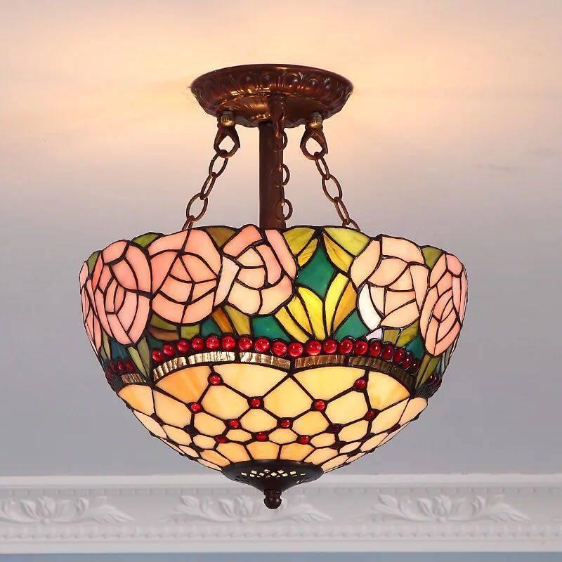 ステンドグラス 電気 A20753 ステンドグラス．ペンダントライト．豪華天井照明