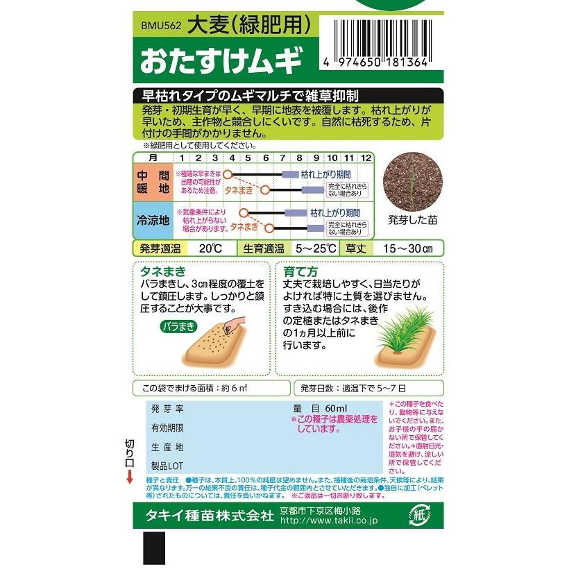 緑肥用大麦 おたすけムギ 小袋 BMU562 【タキイ】 : 吉谷農芸Yahoo!店