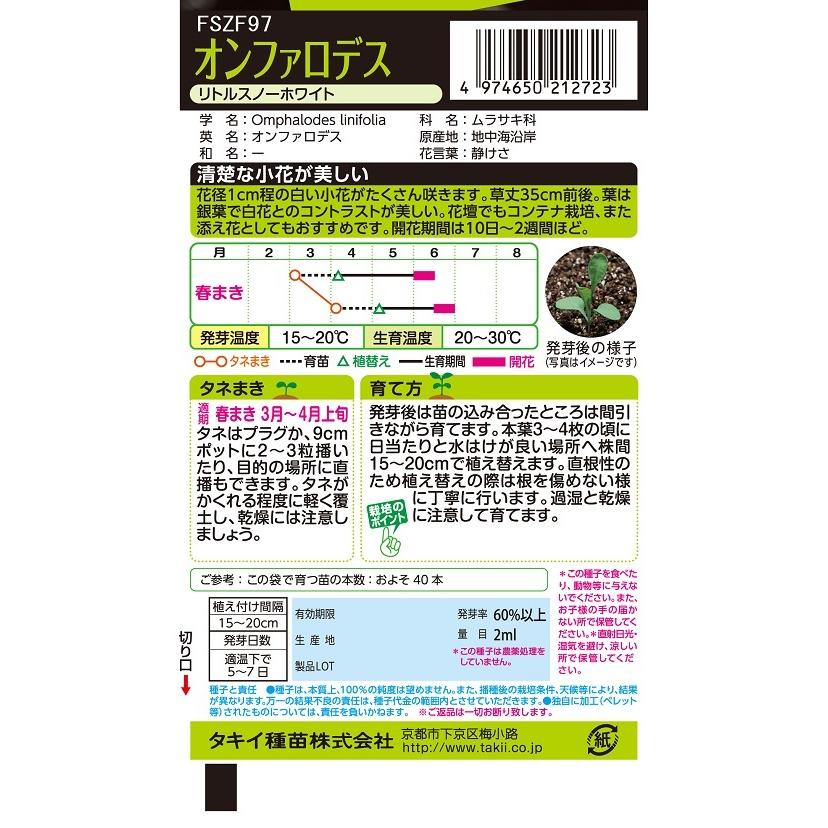 花種 NL200 オンファロデス リトルスノーホワイト 小袋 [FSZF97]【花の