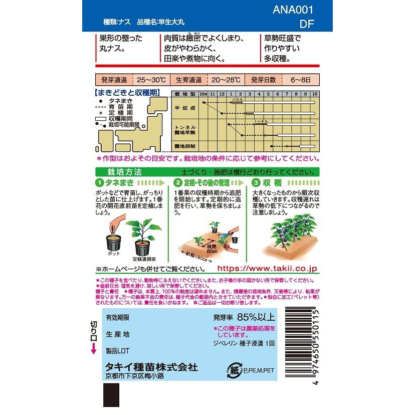早生大丸 80粒 丸なす種子 【ナス種】【タキイのタネ】【野菜の種