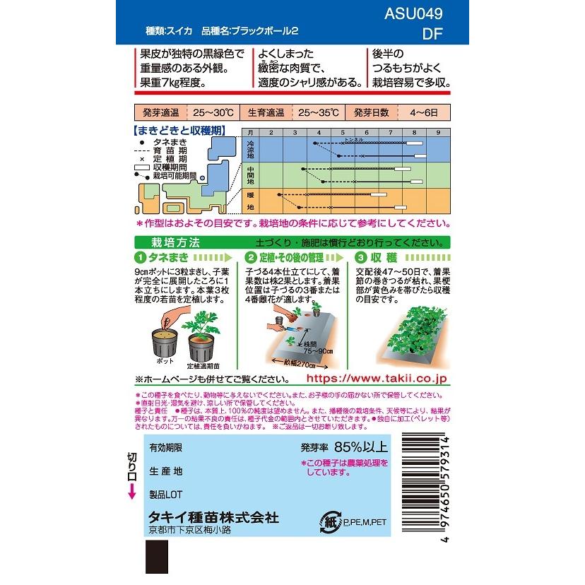 ブラックボール2 9粒 スイカ種子【西瓜種】【タキイのタネ】【野菜の種