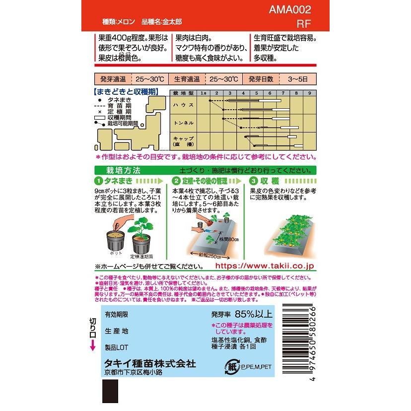金太郎 30粒 メロン（マクワウリ）種子 【タキイのタネ】【野菜の種