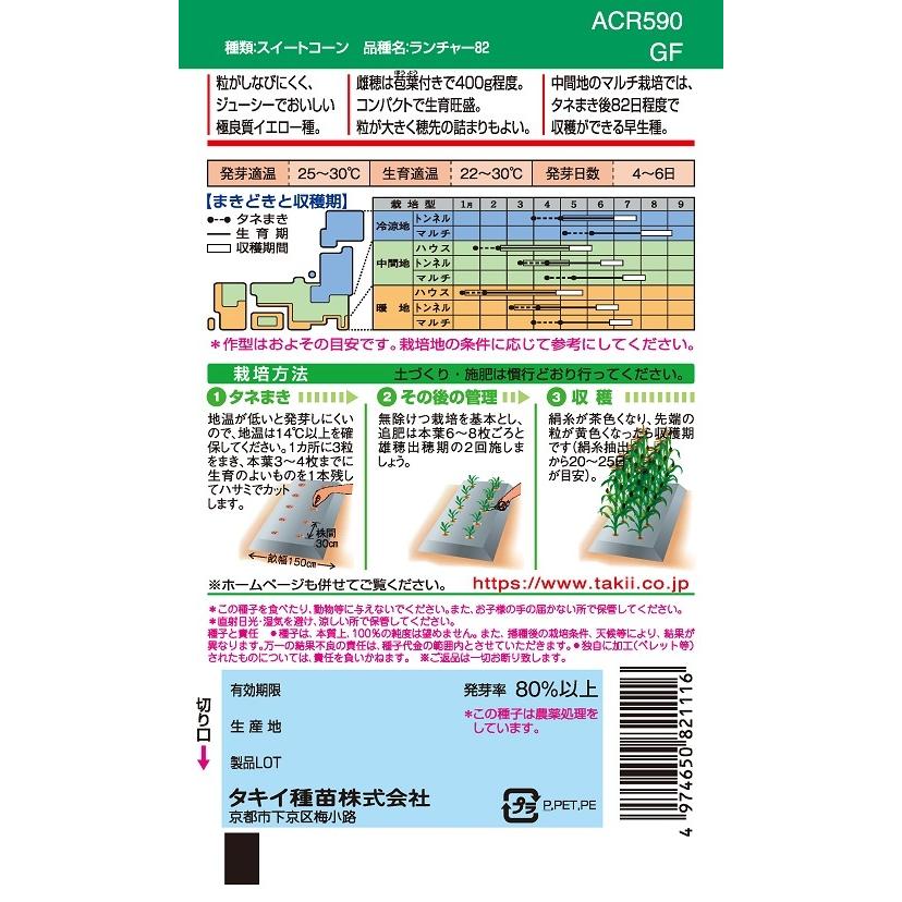 ランチャー82　スイートコーン種子　40粒【スイートコーン種】【タキイ】【野菜の種】｜yoshitaninougei｜02