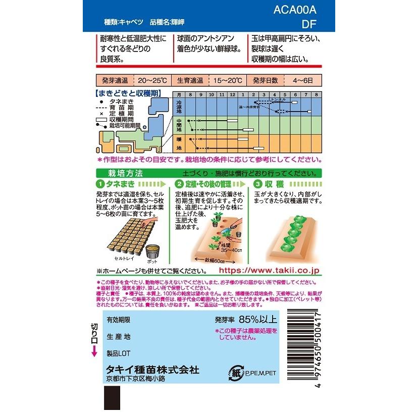 輝岬 キャベツ種子 L5000粒 【タキイ種苗】の画像
