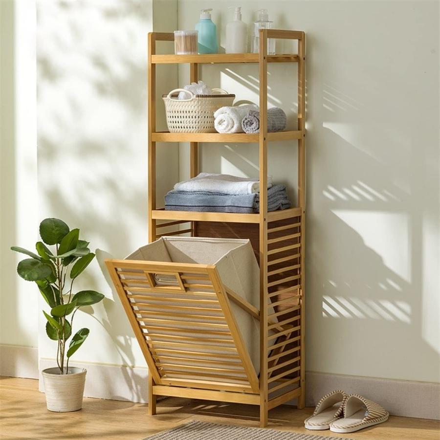 竹木ランドリー収納ランドリーラック棚付き 取り外し可能 収納 洗濯