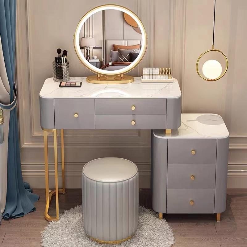 吉冨製品ドレッサー 姫系大理石調天板 LEDライト鏡 チェア選択