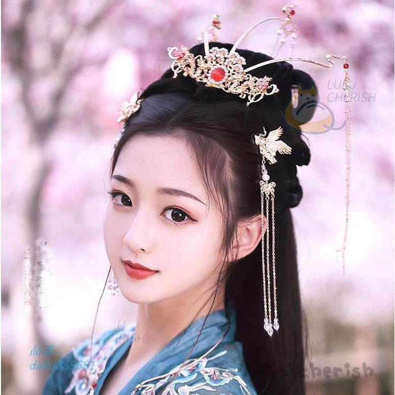 中国風髪飾りセット 中華グッズ チャイナ古代王冠 可愛いフリンジ付簪かんざし フリンジ付鶴ヘアピン 華流コスチューム 二点 Lj15 Yoshiyoshi 通販 Yahoo ショッピング