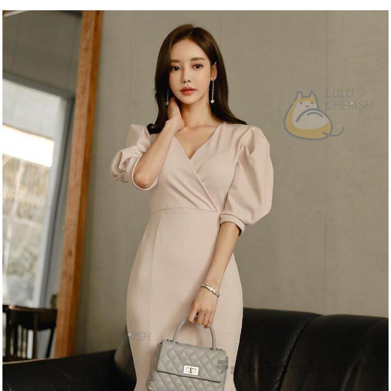 パーティードレス 代 30代 40代 50代 結婚式 ワンピース ｖネック 袖あり フォーマル ロングワンピース 膝丈 お呼ばれ ドレス 韓国 女性 二次会 半額