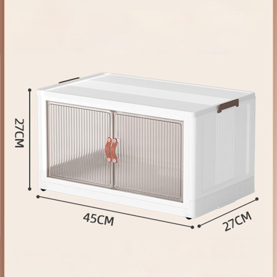 ホワイト 扉付き収納ケース 4段 収納ボックス 折りたたみ 扉付き 両開き 前開き 4段 サイズS フタ付き