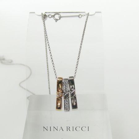 ニナリッチ　K18ホワイトゴールド ・ピンクゴールド  ネックレス ダイヤモンド０．１２ct　（リボンモデル）｜yosii-bungu