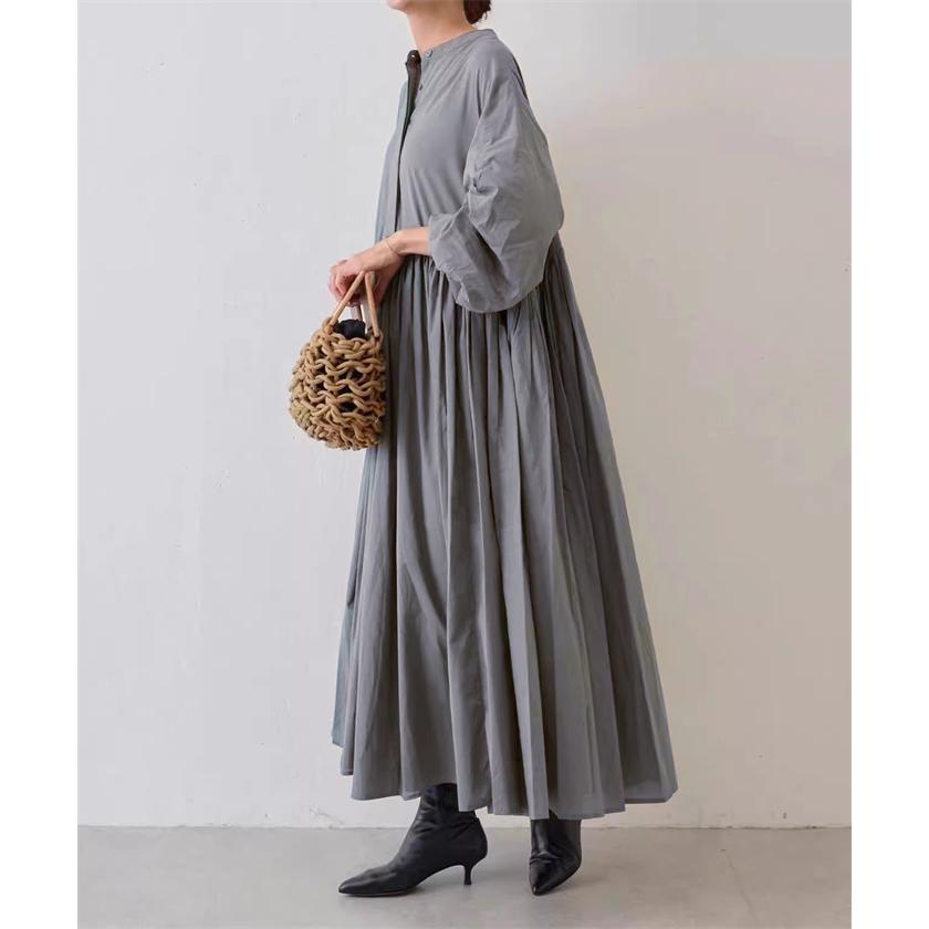 シャツワンピース 長袖 綿 レディース ロングワンピース 綿混 マキシ