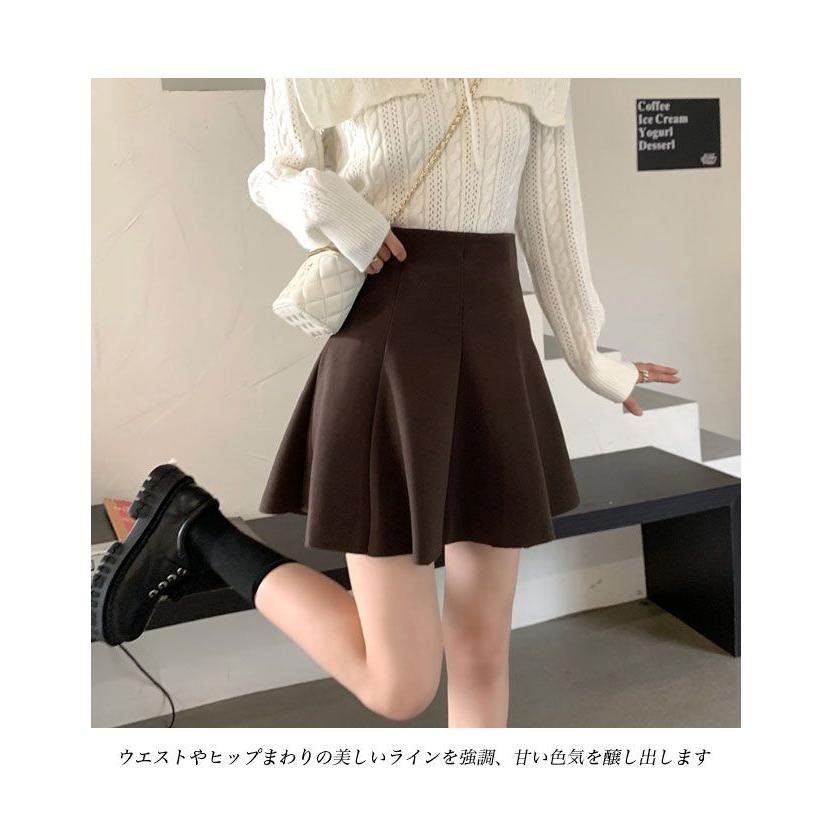 フレアスカート レディース ミニスカ 厚手 ハイウエスト ショート