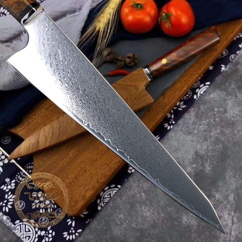 9087円 最大の割引 Utaki 剣型 切付型 牛刀 包丁 ダマスカス 67層 V金10号 197mm あなたの料理の腕をワンランクアップさせます