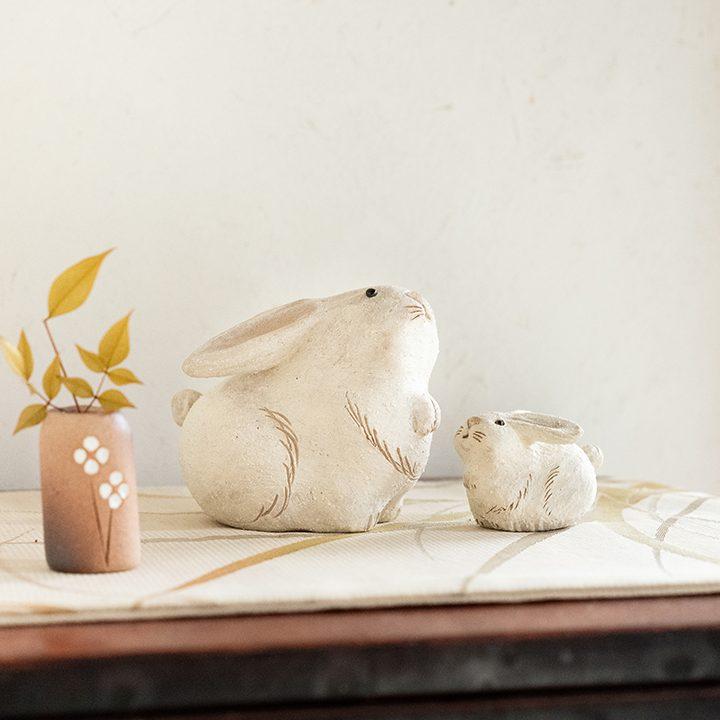 干支置物 兎 「親 うさぎ」単品 干支 2023 うさぎ 置物 信楽焼 明山窯