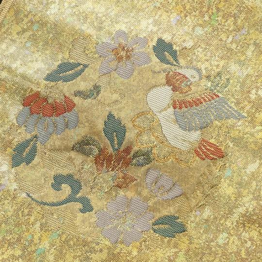 九寸 名古屋帯 正絹 引箔織 華文 鳥 未仕立て 西陣織工業組合 九寸 名古屋帯 正絹 引箔織 華文 鳥 未仕立て 西陣織工業組合