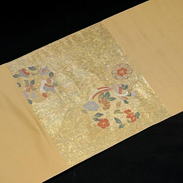 九寸 名古屋帯 正絹 引箔織 華文 鳥 未仕立て 西陣織工業組合 九寸 名古屋帯 正絹 引箔織 華文 鳥 未仕立て 西陣織工業組合