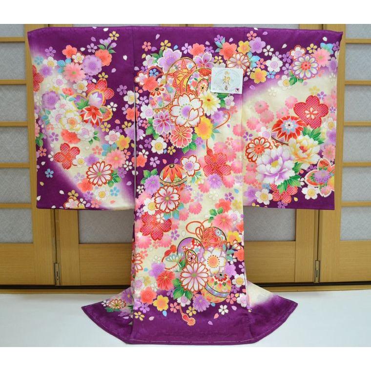 お宮参り着物 女の子 赤ちゃん 産着 初着 女児 鼓 刺繍 総花柄 紫 om-l