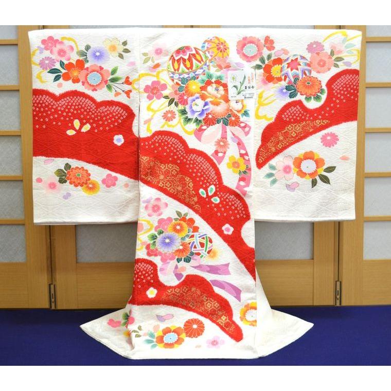 お宮参り着物 女の子 産着 初着 女児 女 手鞠 草花 京友禅 白地 om-l 