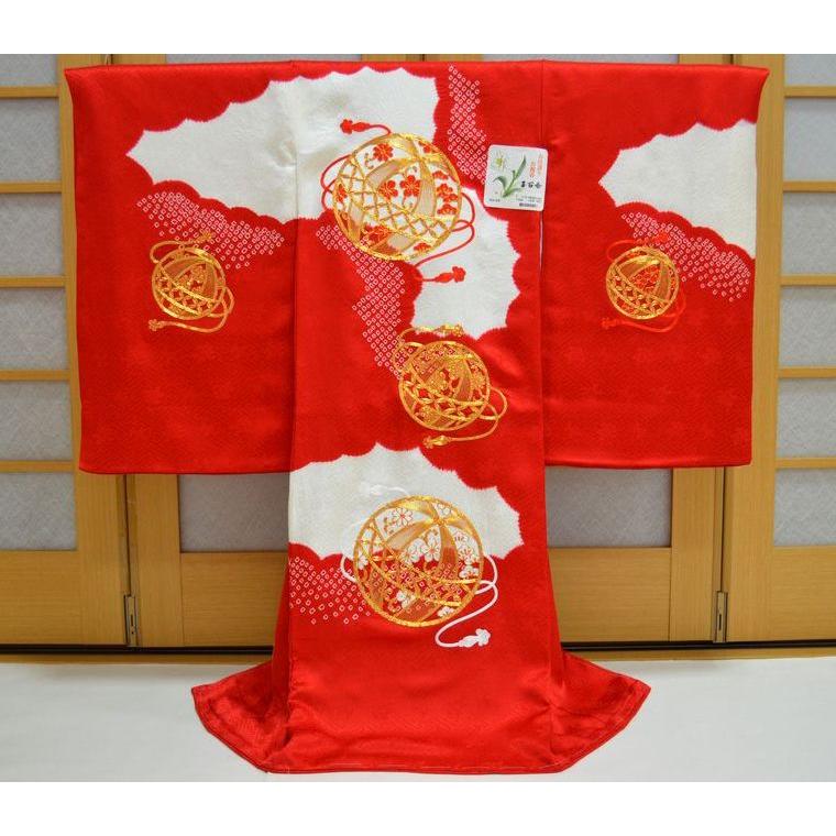 お宮参り着物 女の子 産着 初着 女児 女 手鞠 金駒刺繍 絞り 赤 om-l
